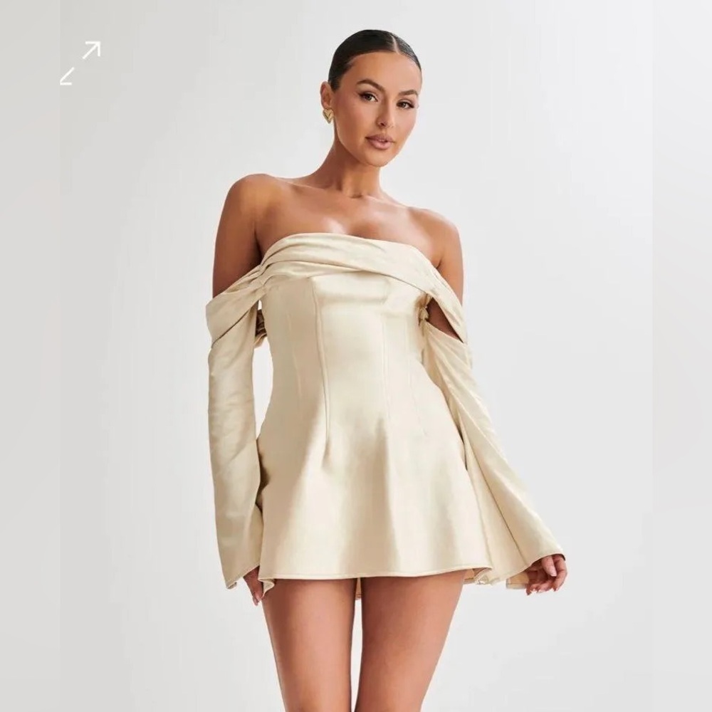 Meshki Off-Shoulder Cream Mini Dress